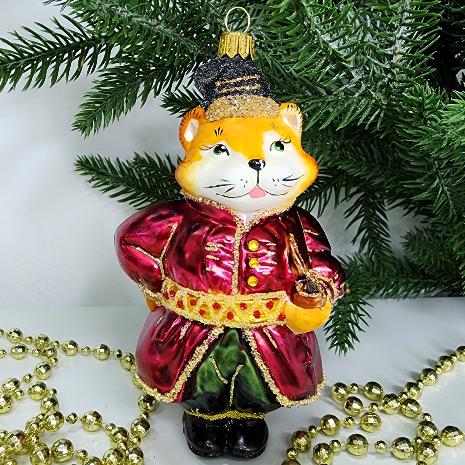 фото Стеклянная елочная игрушка Котофей