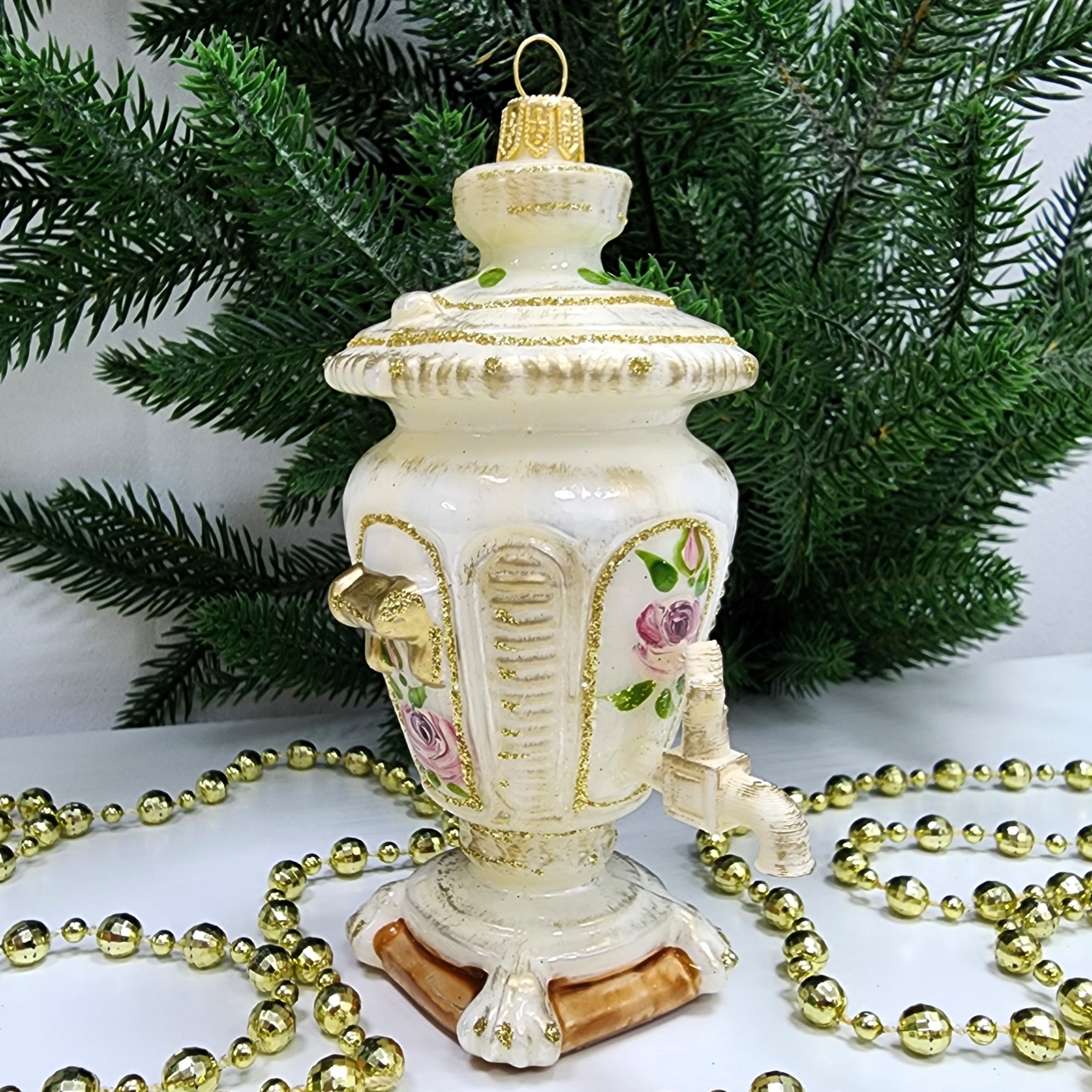 фото Стеклянная елочная игрушка Самовар