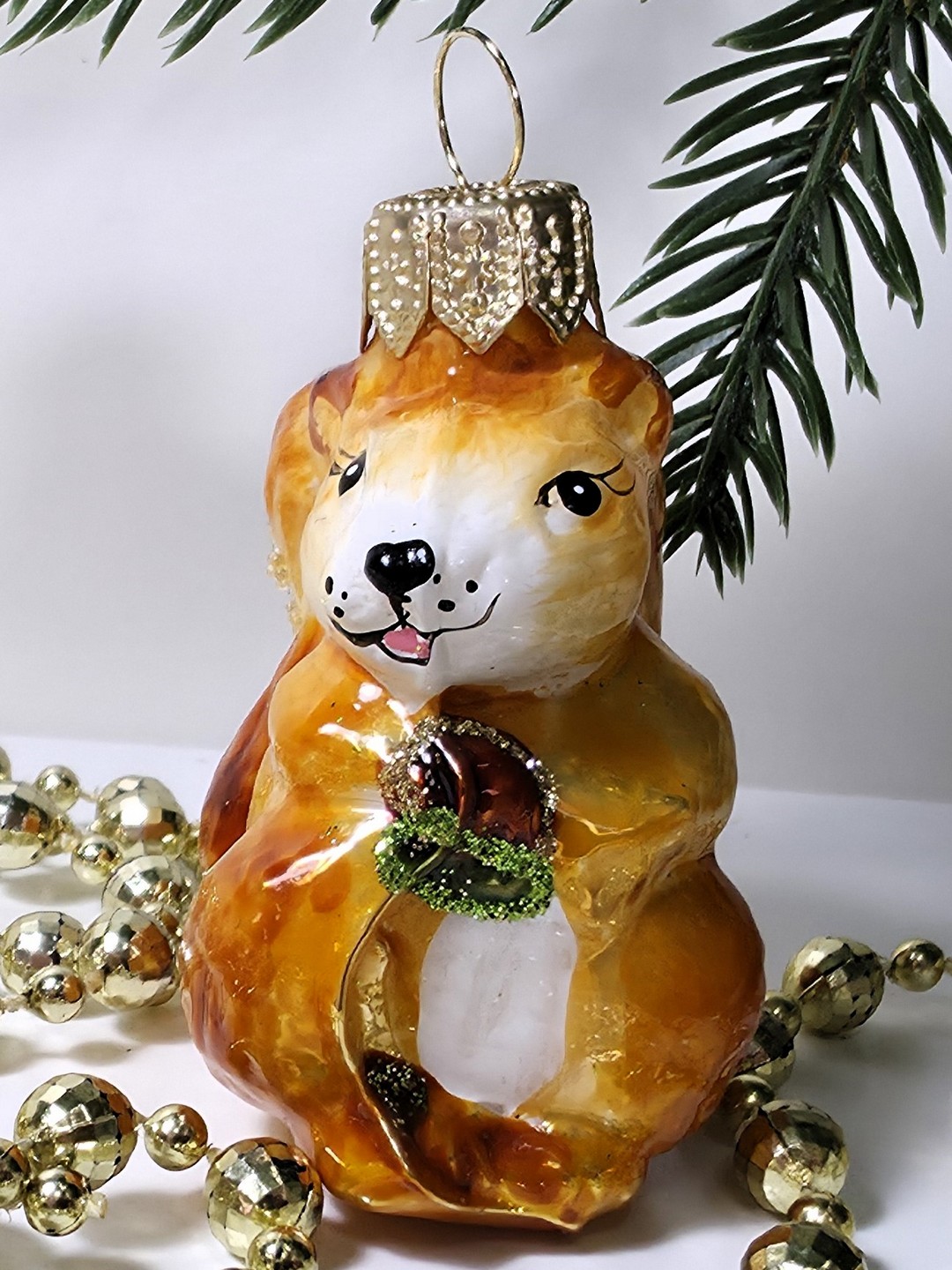 фото Стеклянная елочная игрушка Белочка мини