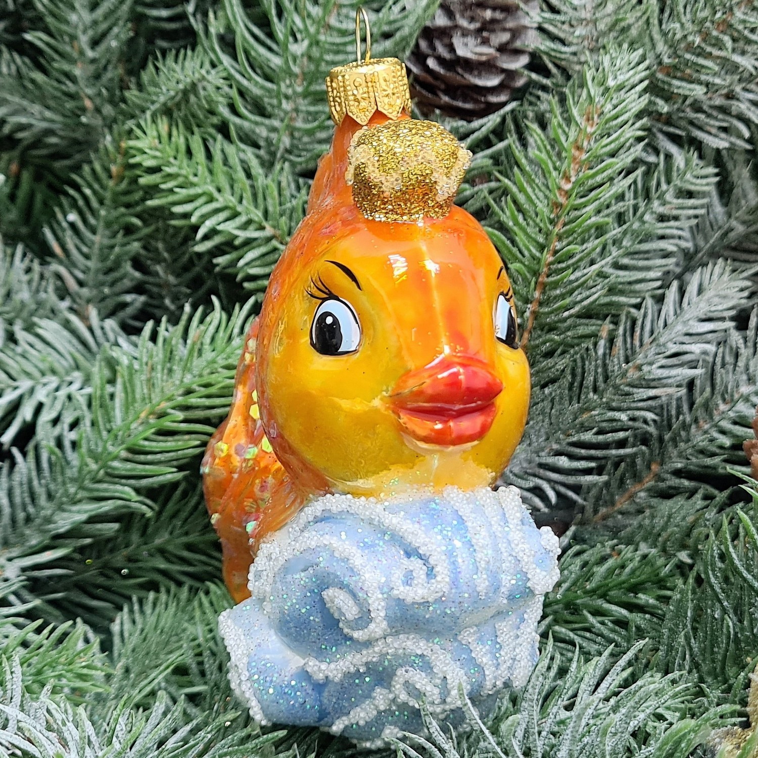 фото Стеклянная елочная игрушка Золотая рыбка