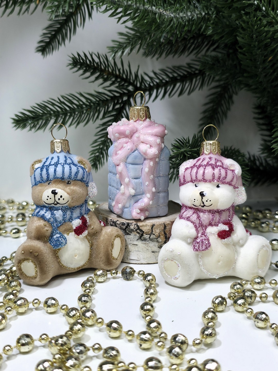 фото Набор ёлочных игрушек Два мишки и подарок