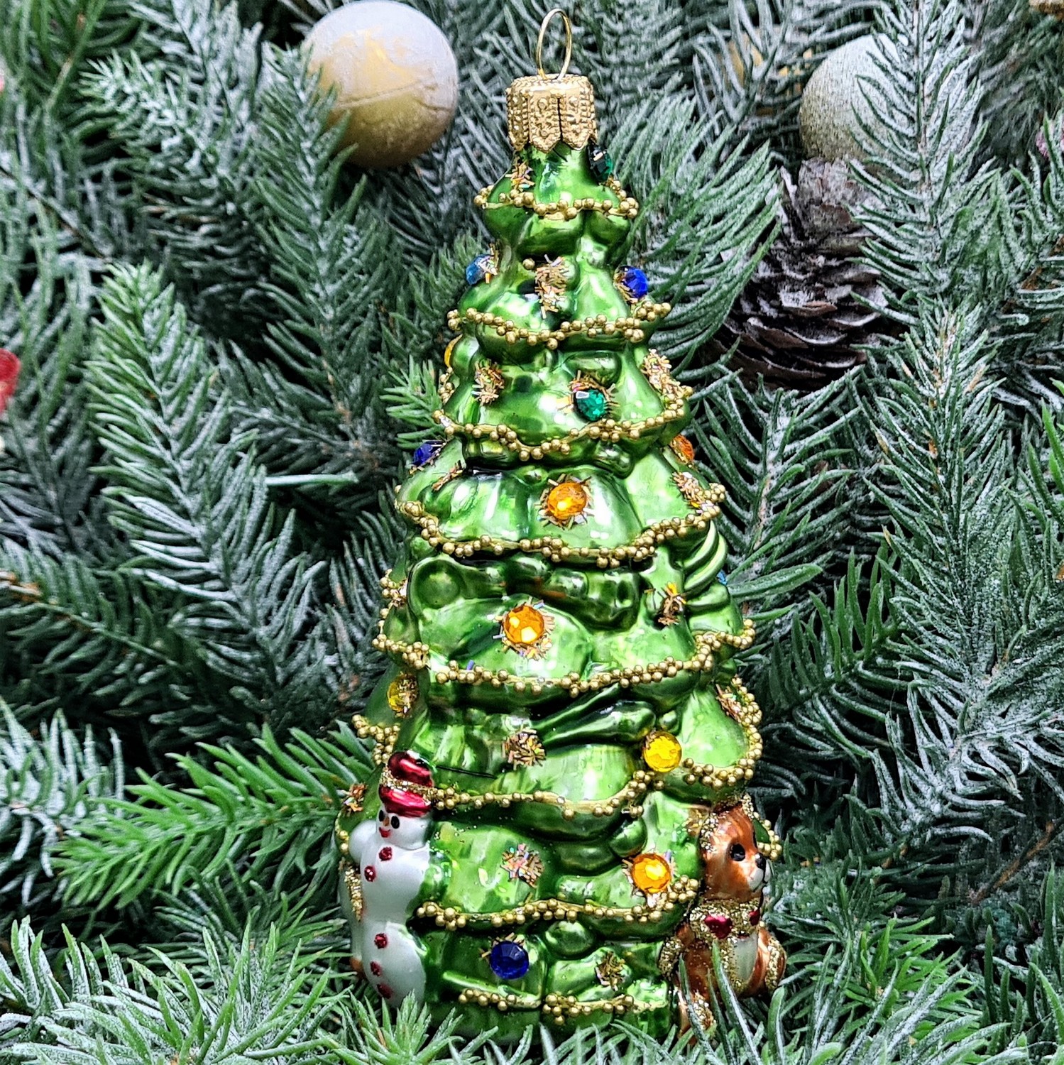 фото Стеклянная елочная игрушка Елочка с лошадкой