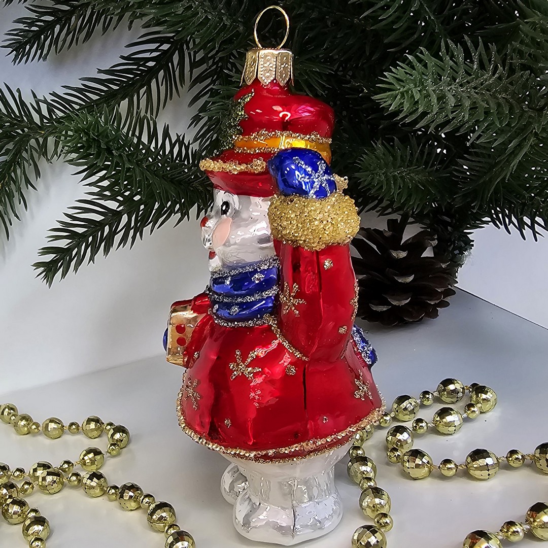 фото Стеклянная елочная игрушка Снеговик