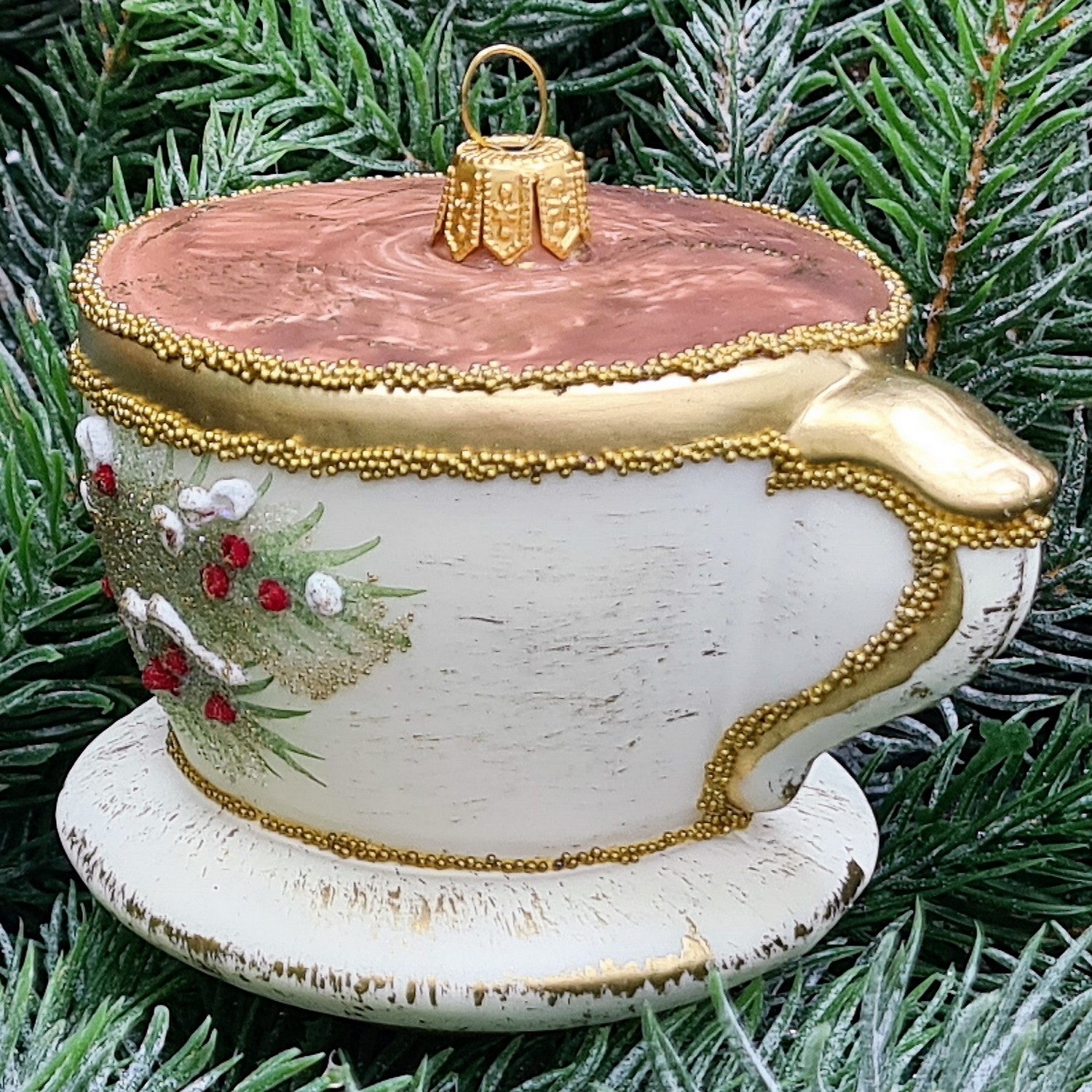 фото Стеклянная елочная игрушка Чашка винтаж