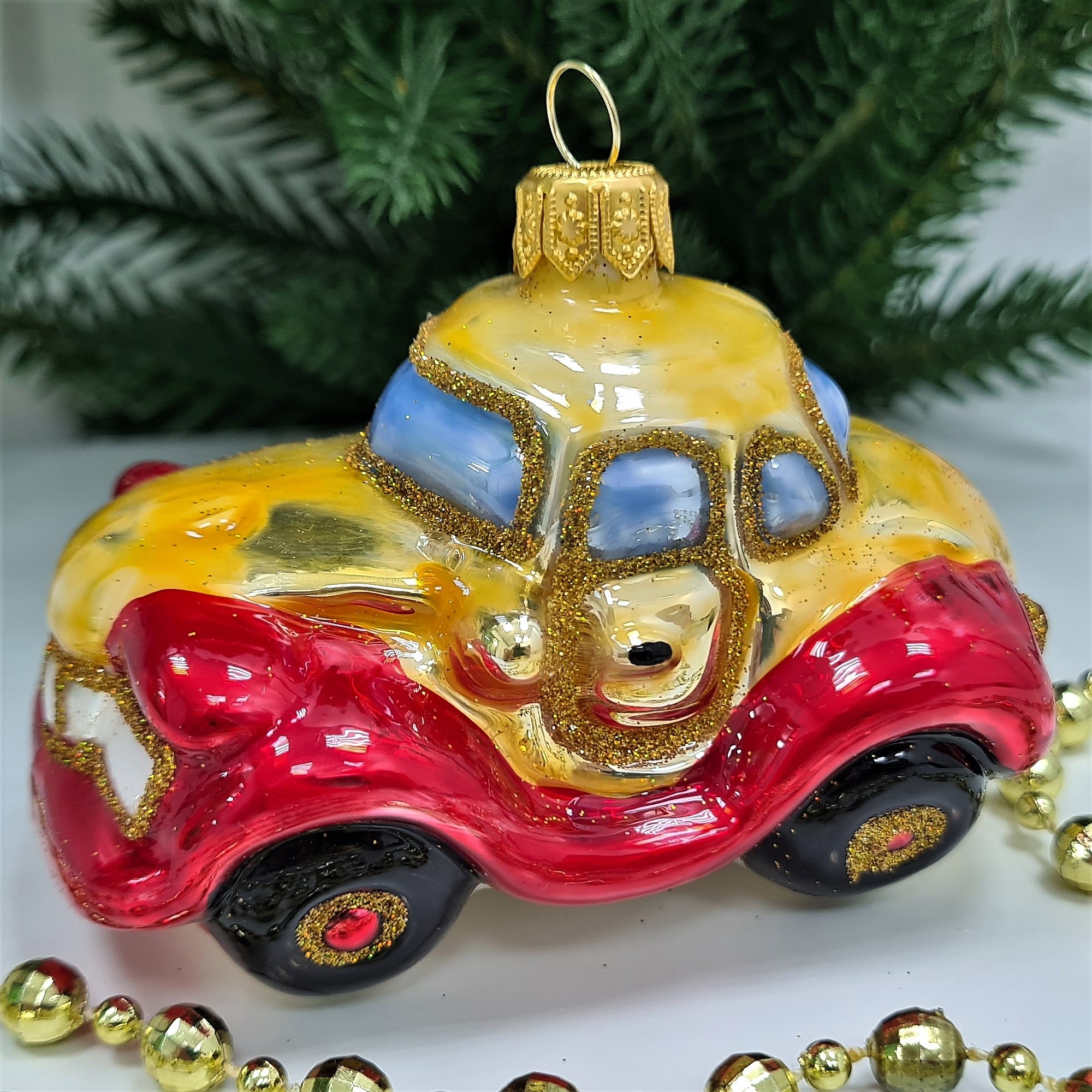 фото Стеклянная елочная игрушка Машинка