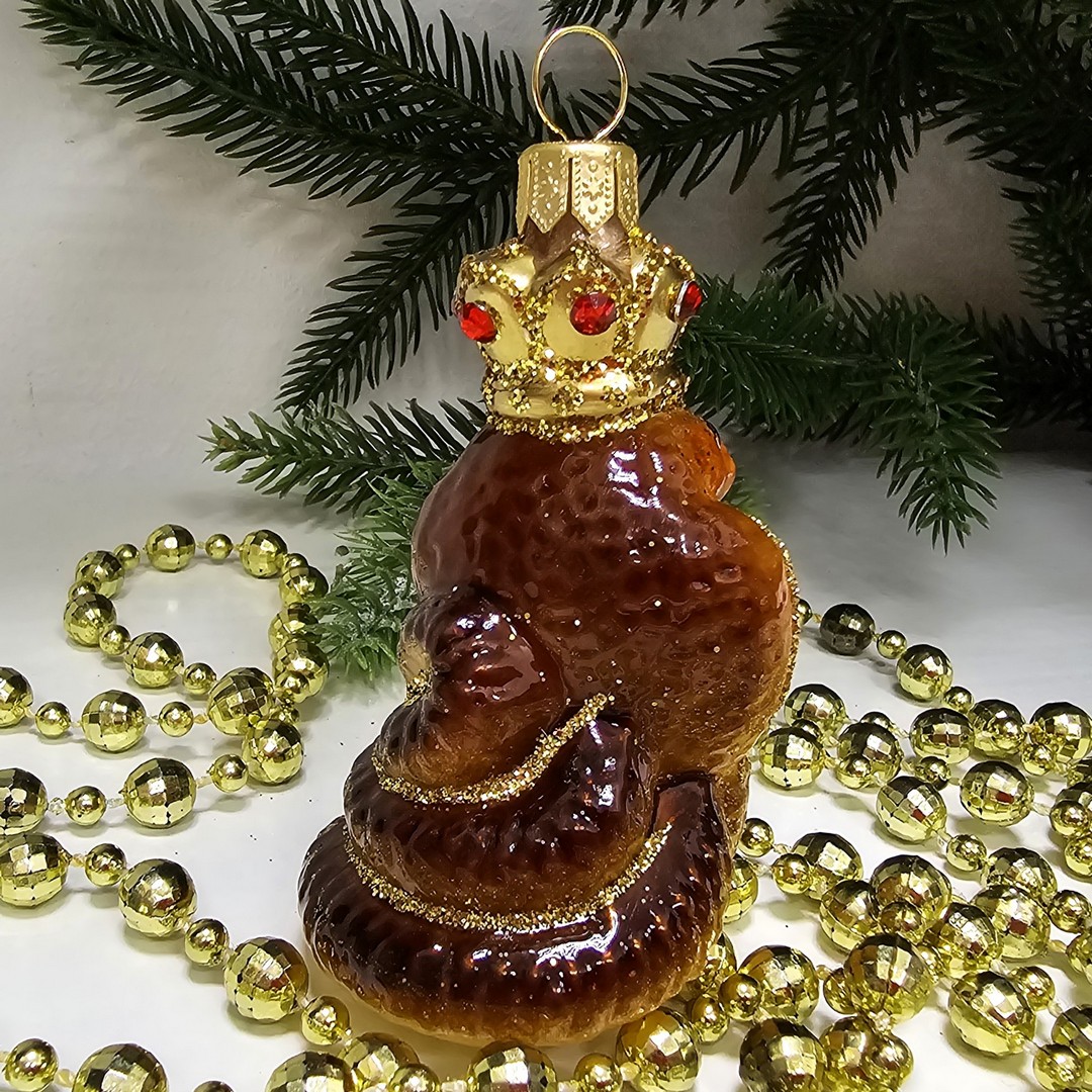 фото Стеклянная елочная игрушка Кобра в короне (без заводской упаковки)