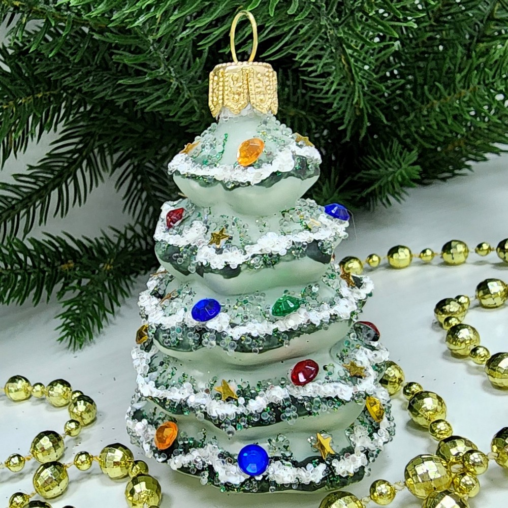 фото Стеклянная елочная игрушка Елочка винтаж