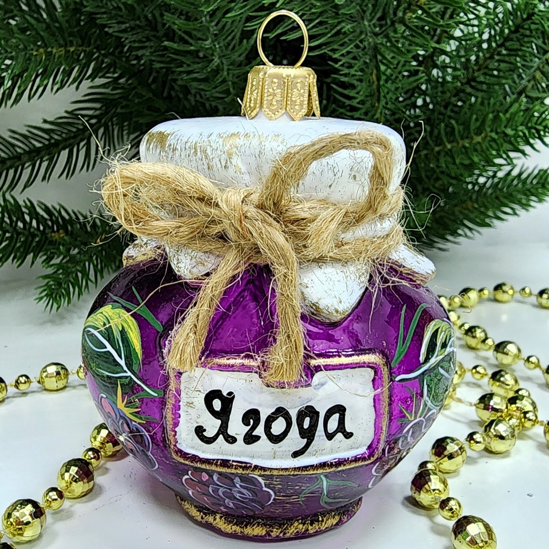 фото Стеклянная елочная игрушка Баночка ягод