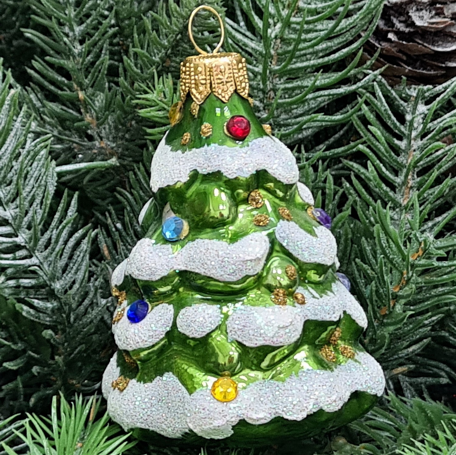 фото Стеклянная елочная игрушка Елочка мини с камнями