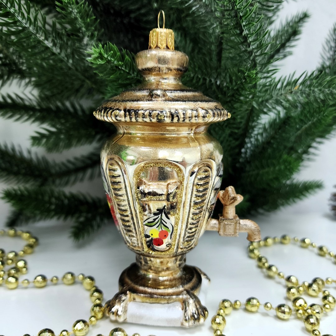 фото Стеклянная елочная игрушка Самовар