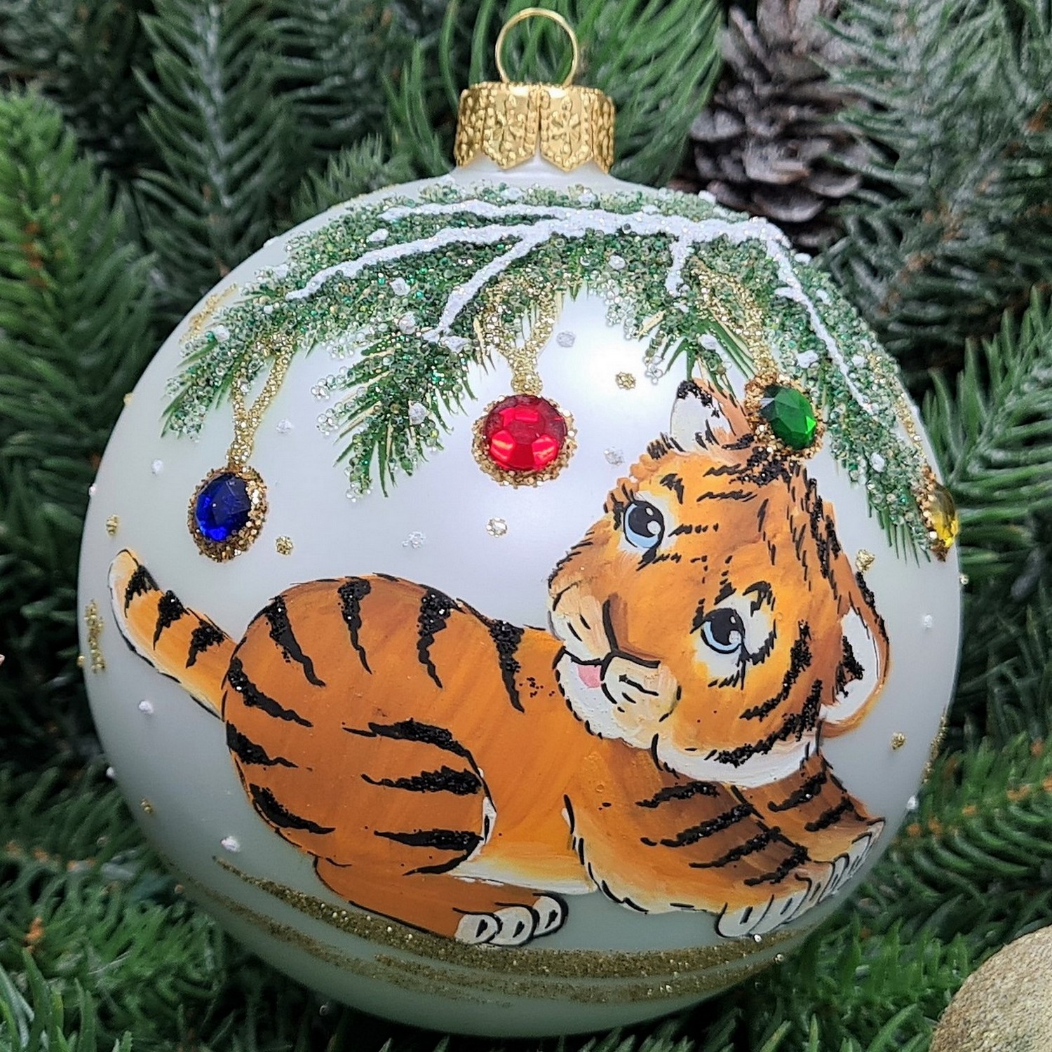 фото Стеклянный ёлочный шар Irena-Co 100 мм №1