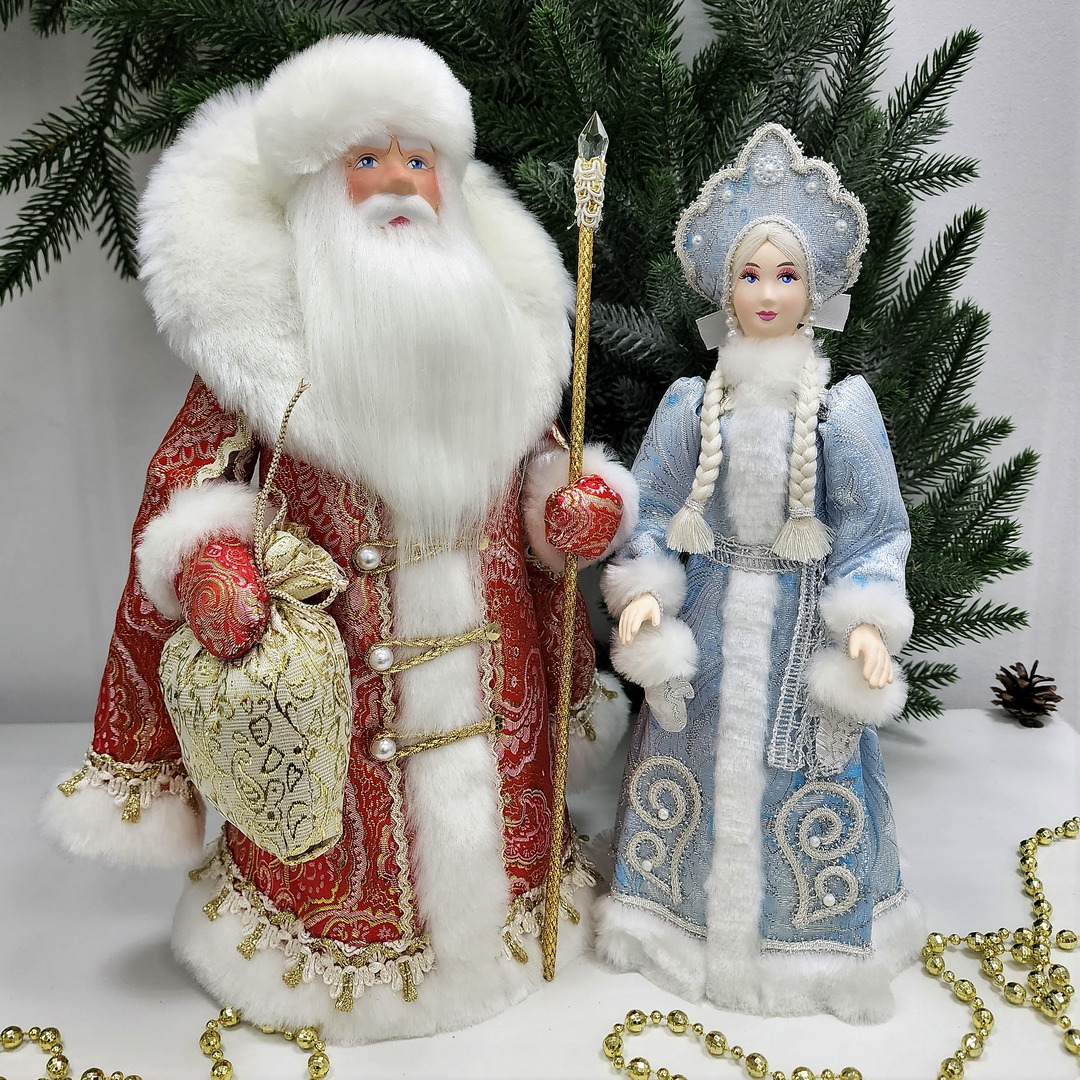 фото Набор Дед Мороз 33 см и Снегурочка 30 см из ткани №110