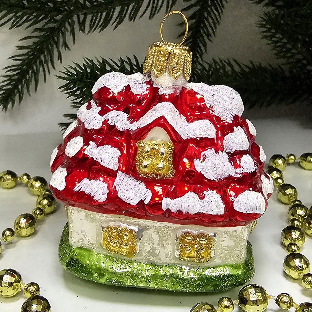 фото Стеклянная елочная игрушка Домик викторианский