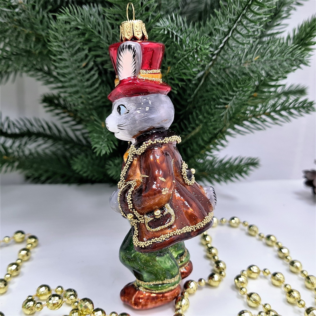 фото Стеклянная елочная игрушка Заяц джентельмен-1