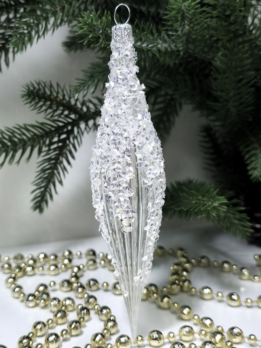 фото Стеклянная елочная игрушка Сосулька