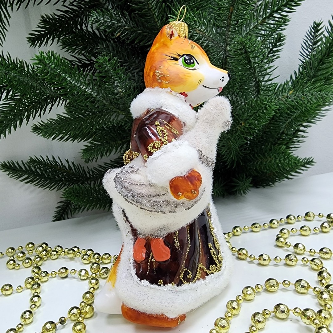 фото Стеклянная елочная игрушка Лиса с гусем