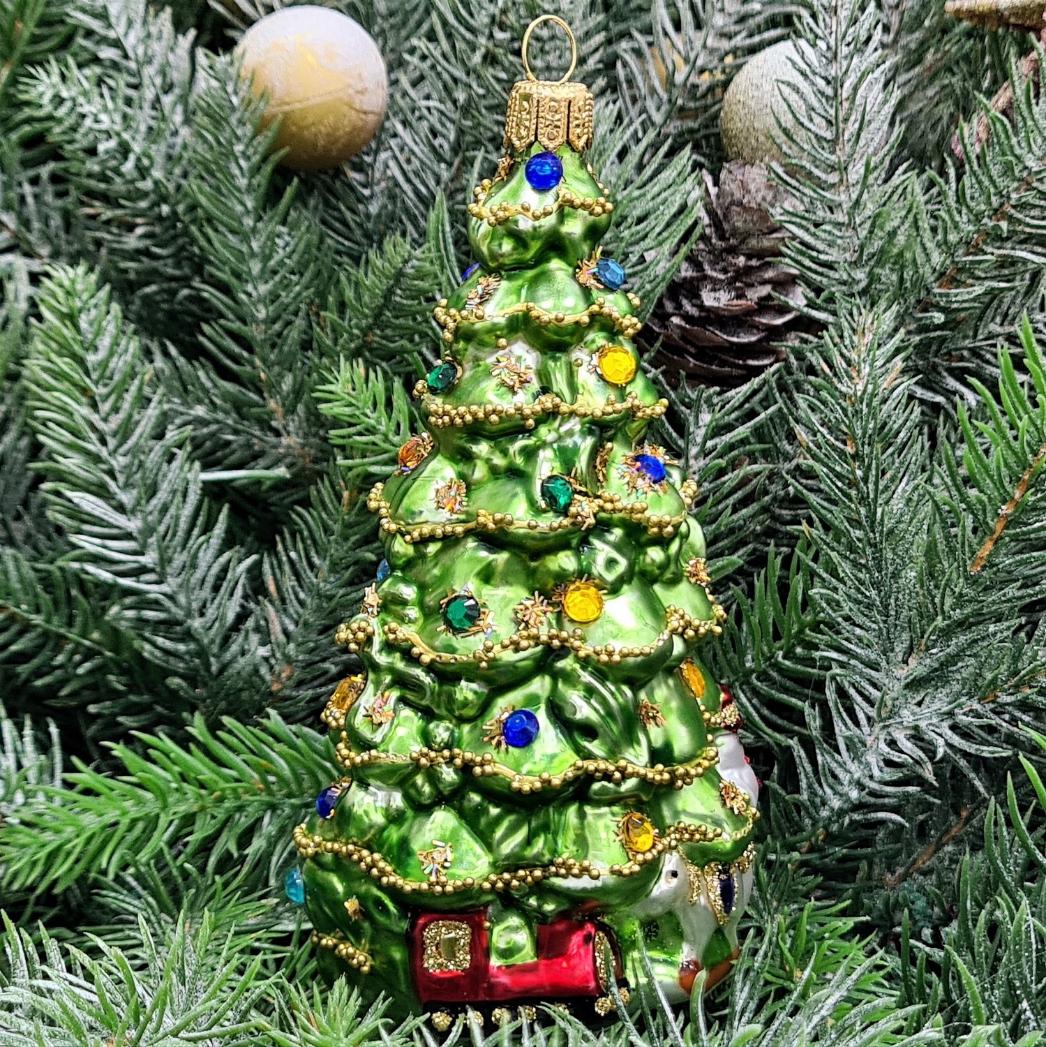 фото Стеклянная елочная игрушка Елочка с лошадкой