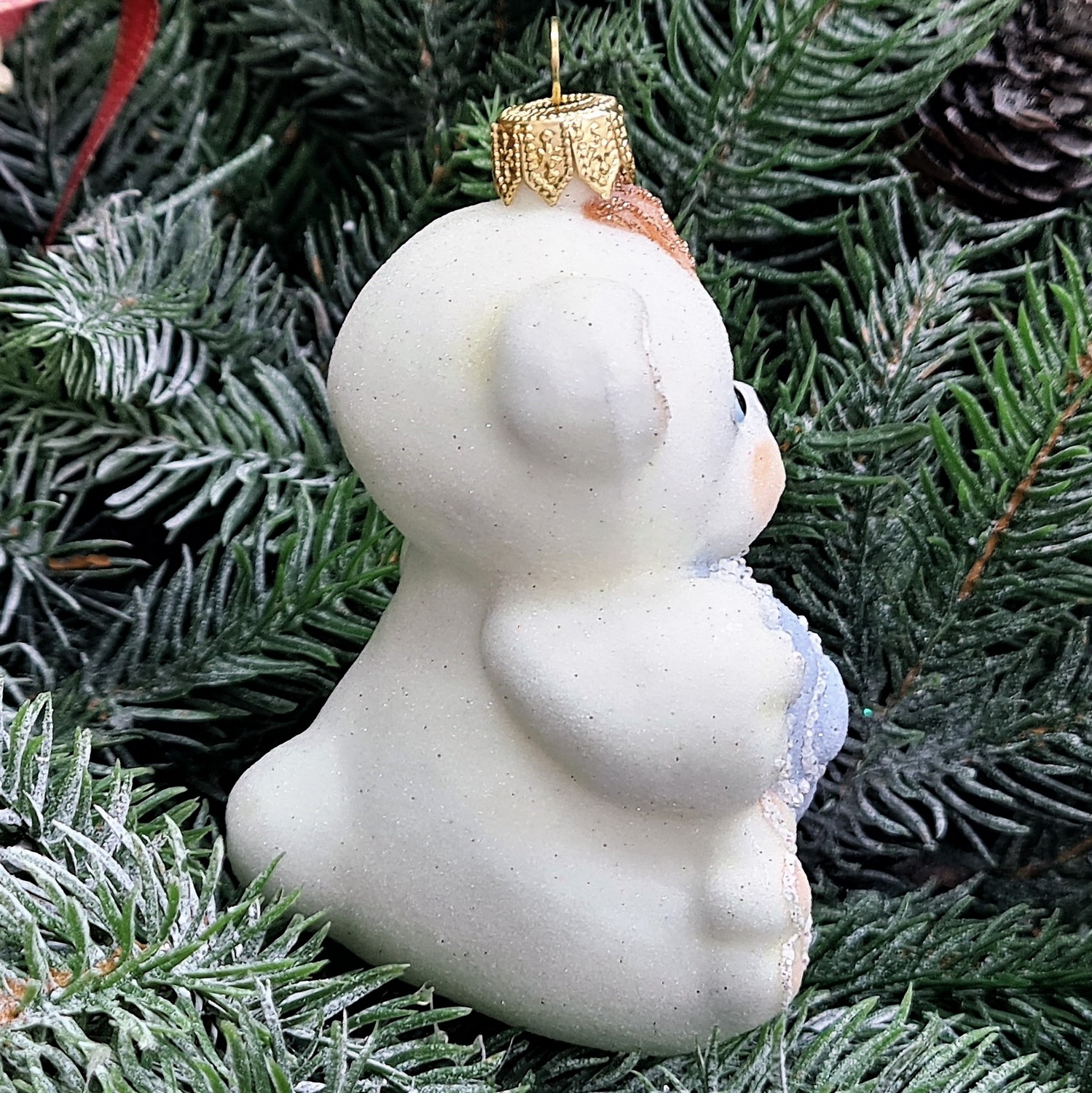 фото Стеклянная елочная игрушка Мишка с сердцем