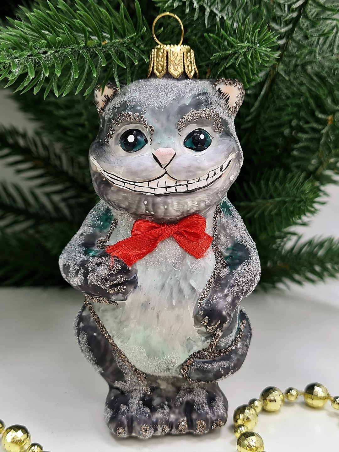 фото Стеклянная елочная игрушка Чеширский кот из Алисы