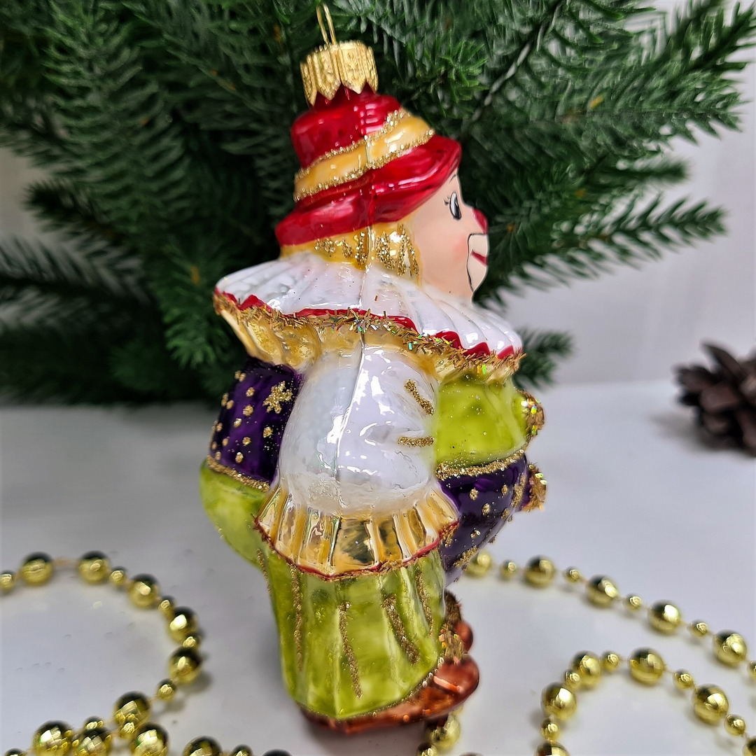 фото Стеклянная елочная игрушка Клоун в жабо