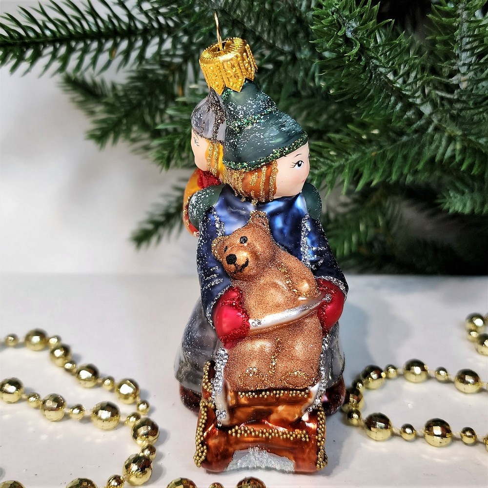 фото Стеклянная елочная игрушка Царские дети на санях