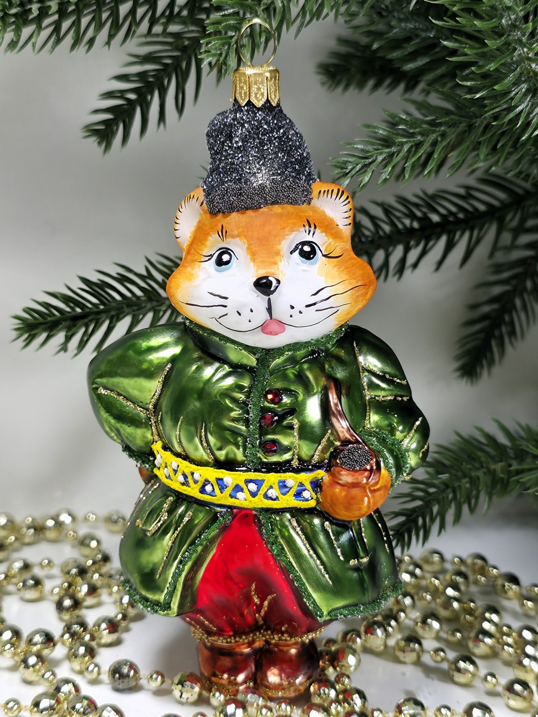 фото Стеклянная елочная игрушка Котофей