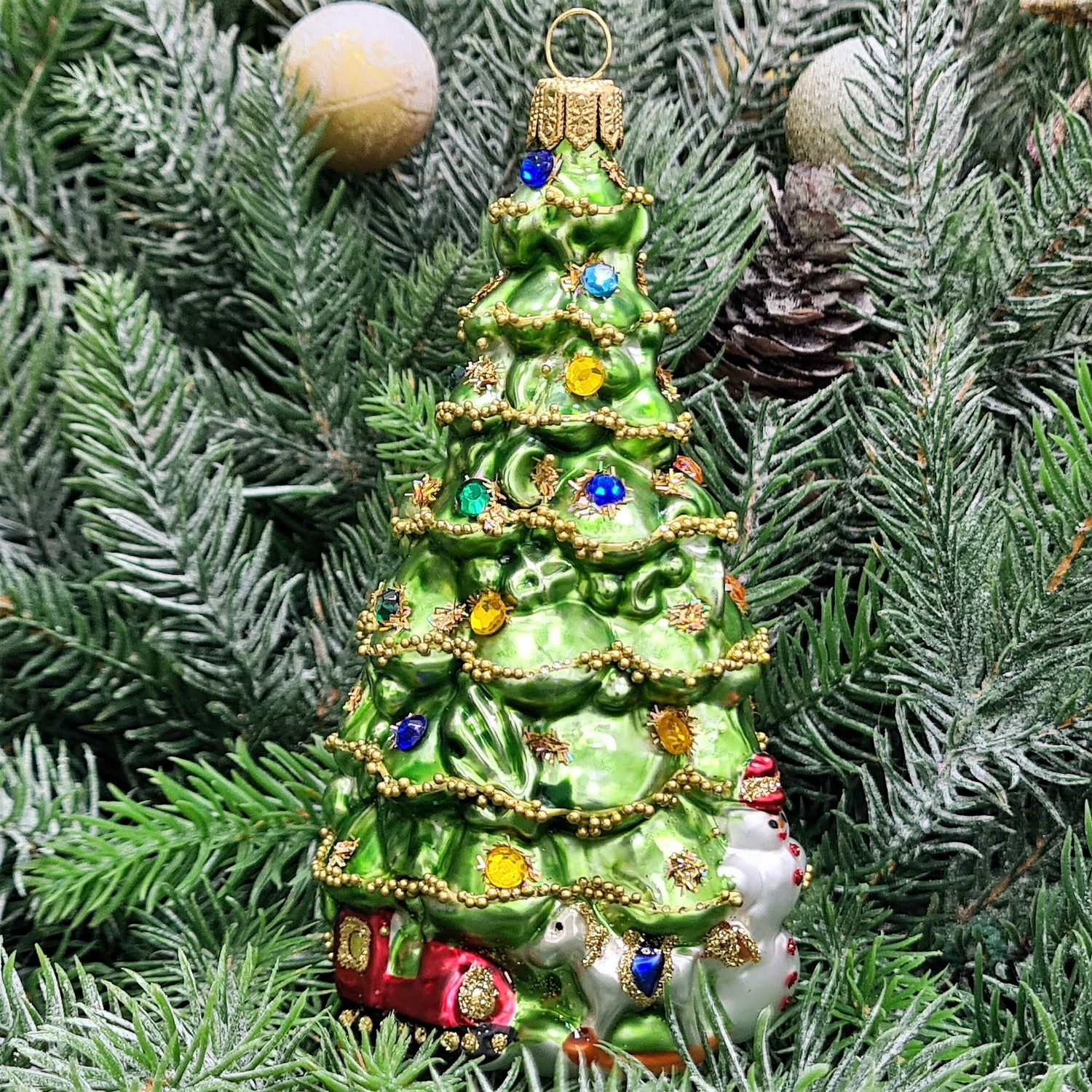 фото Стеклянная елочная игрушка Елочка с лошадкой