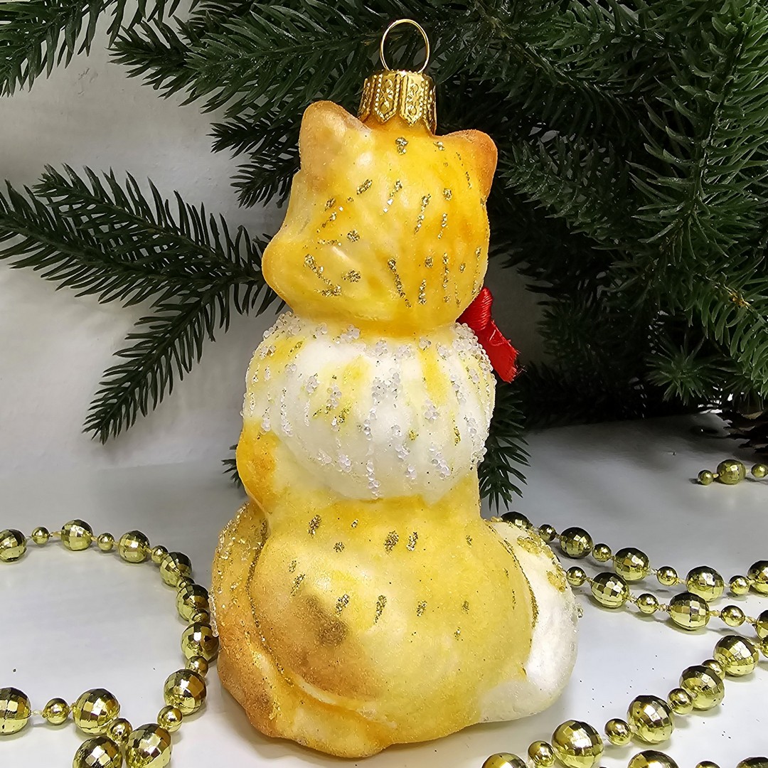 фото Стеклянная елочная игрушка Лисичка на хвостике сахар