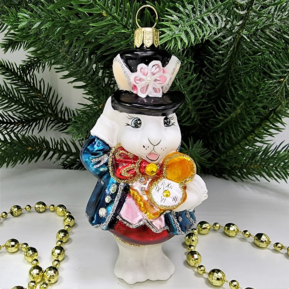 фото Стеклянная елочная игрушка Белый кролик из Алисы