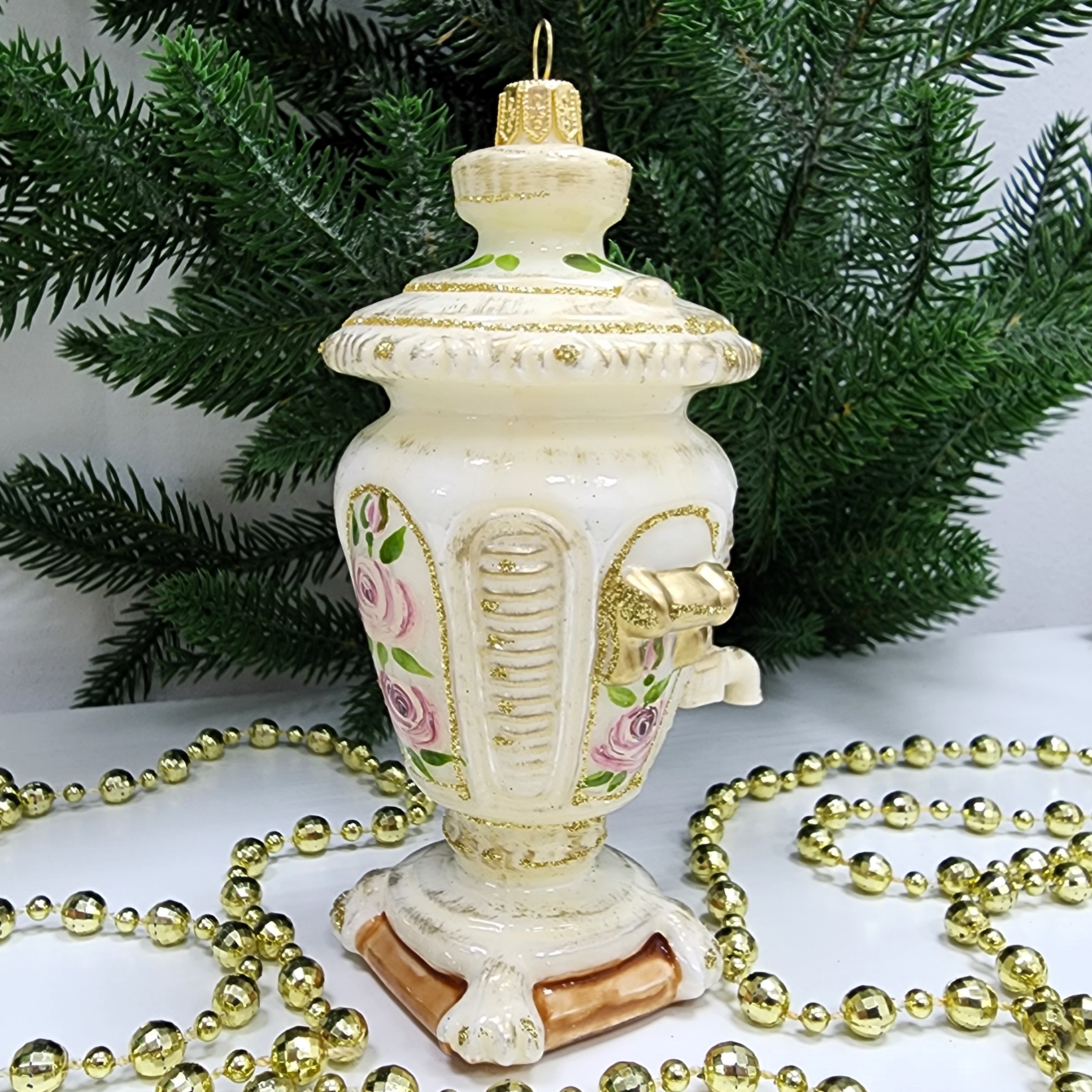 фото Стеклянная елочная игрушка Самовар