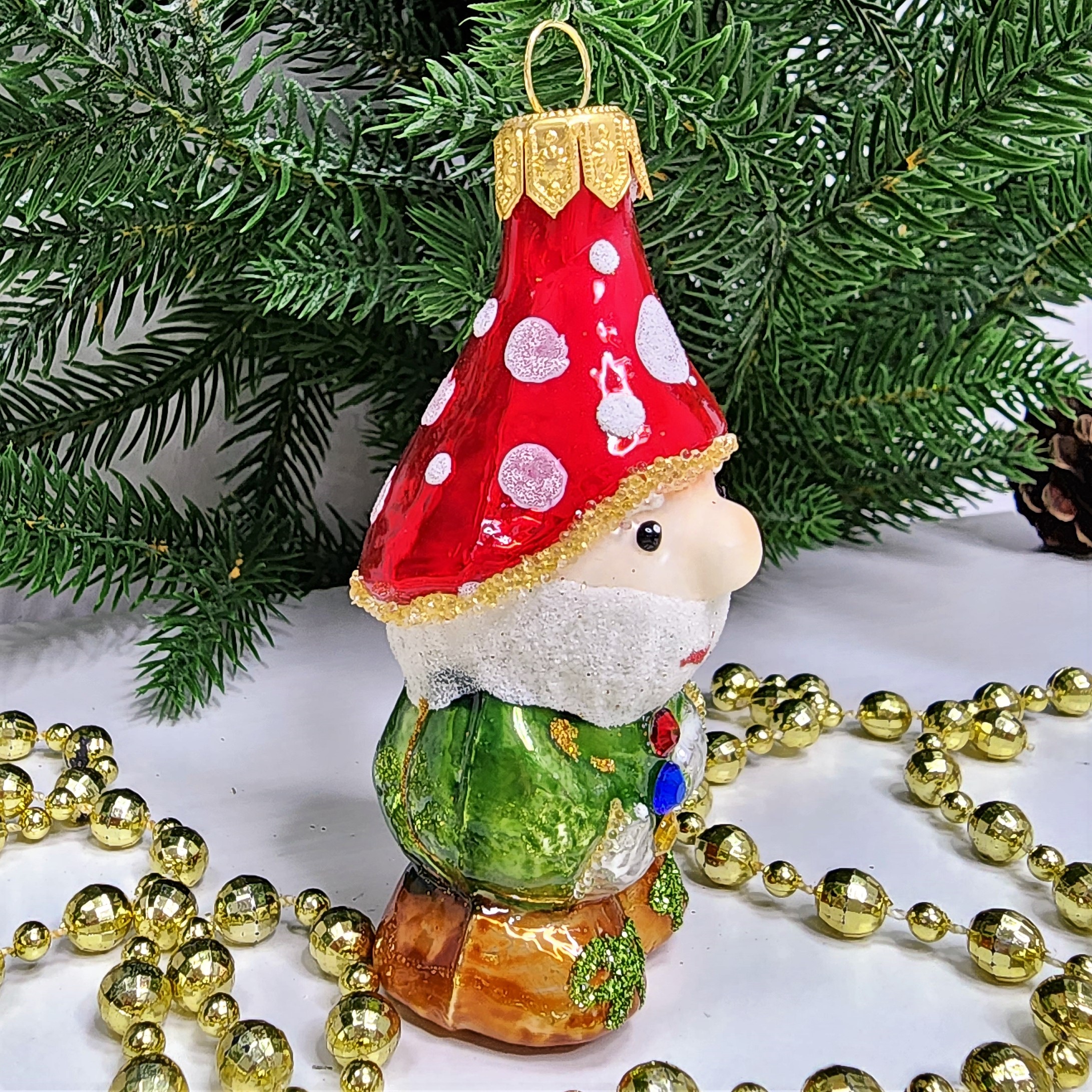 фото Стеклянная елочная игрушка Гномик