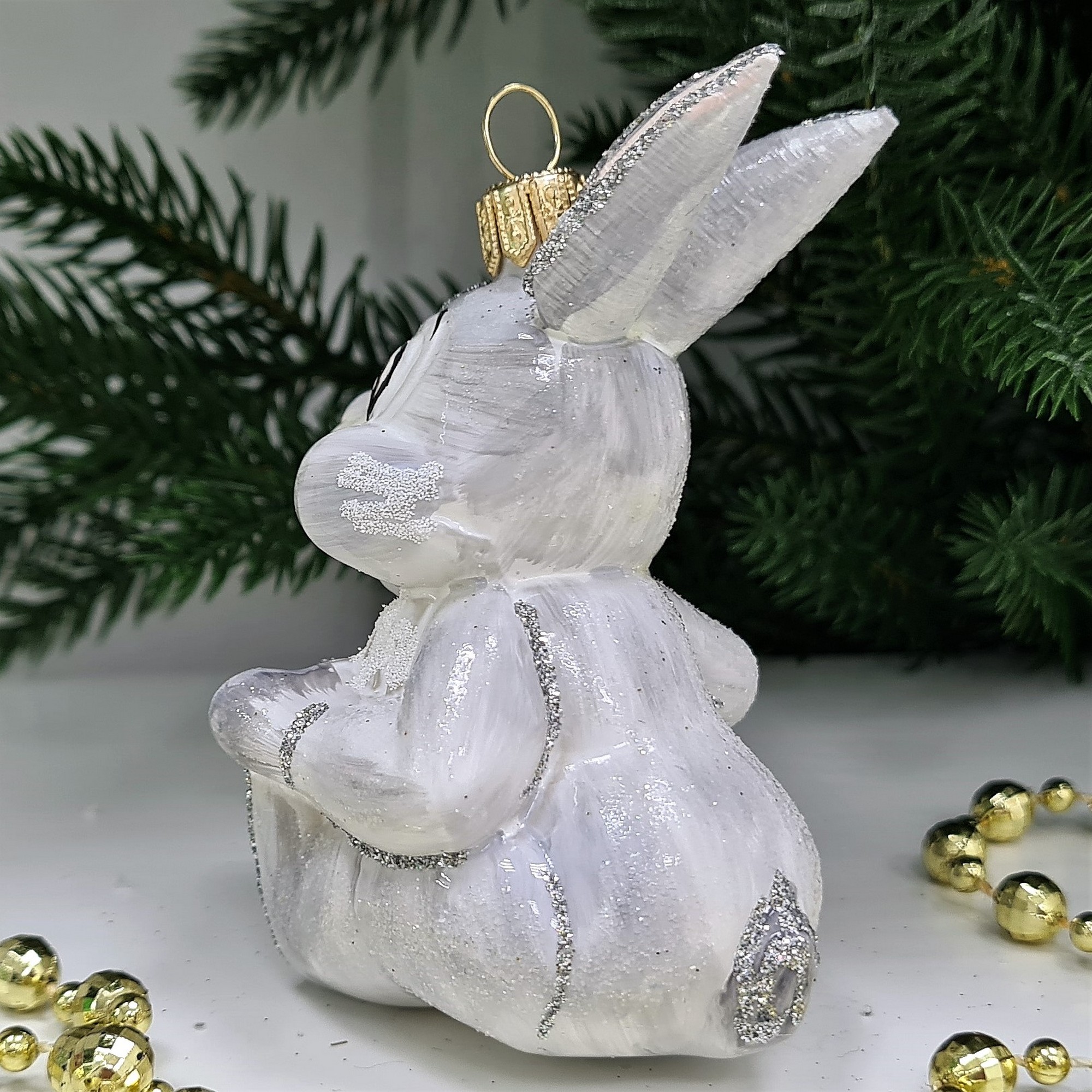 фото Стеклянная елочная игрушка Зайчик из Бемби