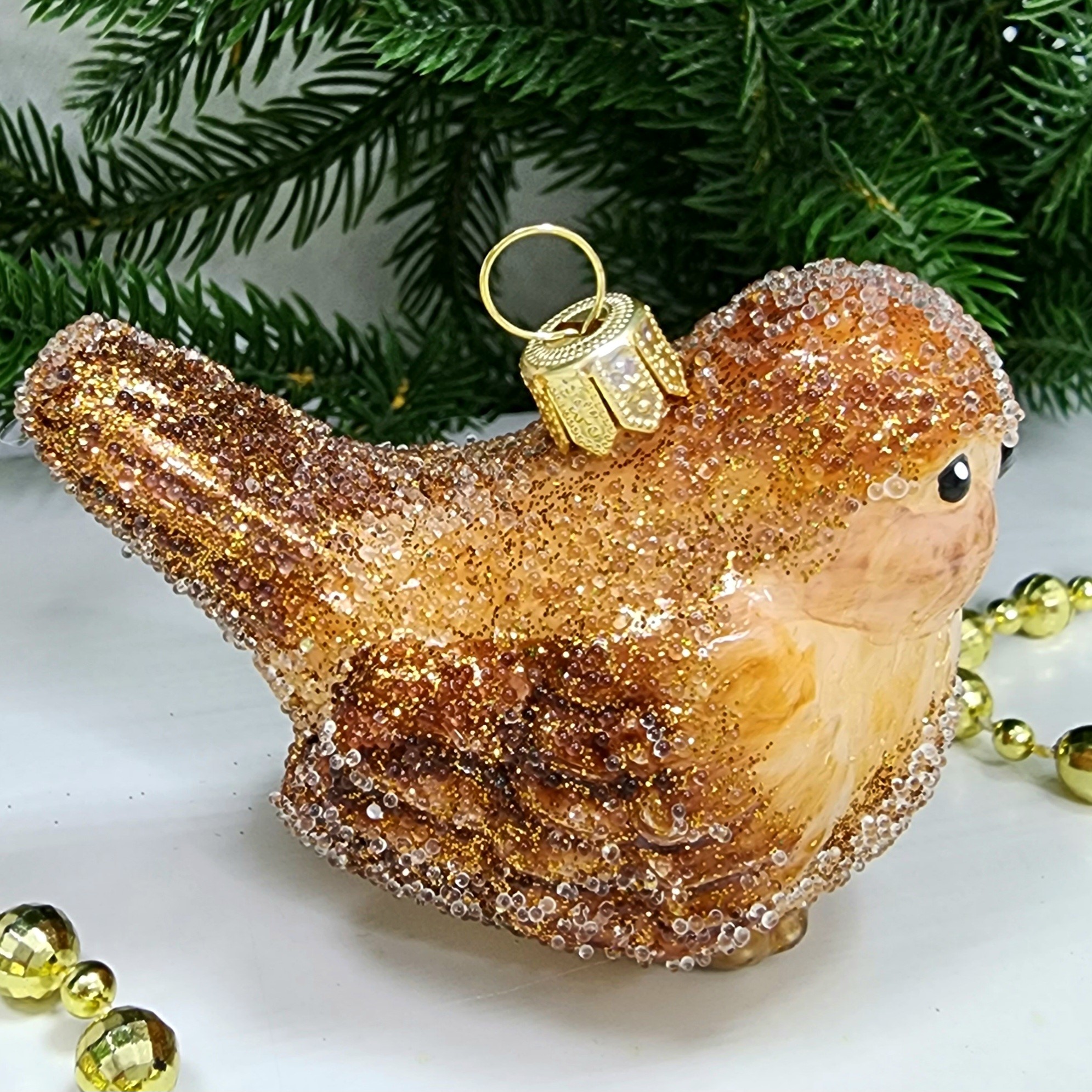 фото Стеклянная елочная игрушка Воробушек