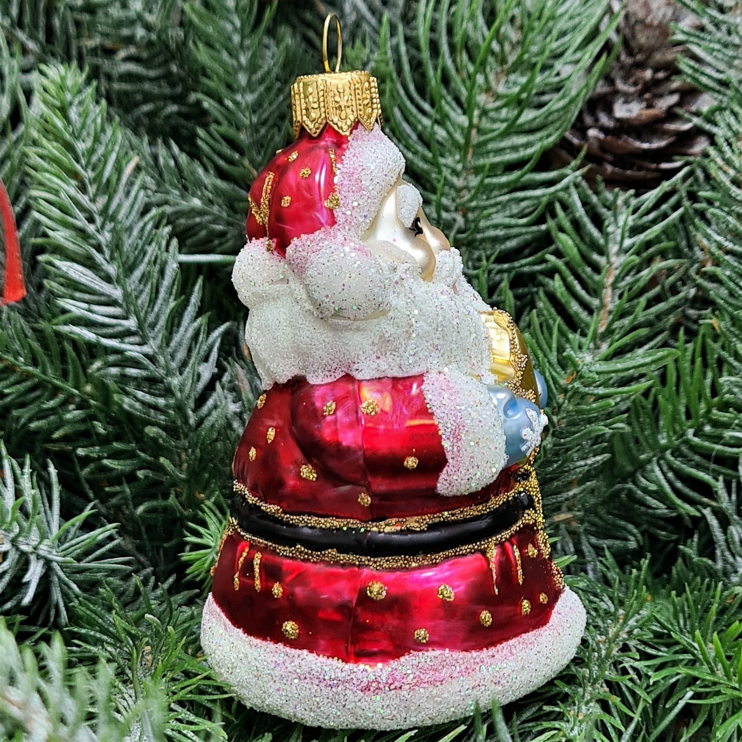 фото Стеклянная елочная игрушка Дед Мороз со звездой