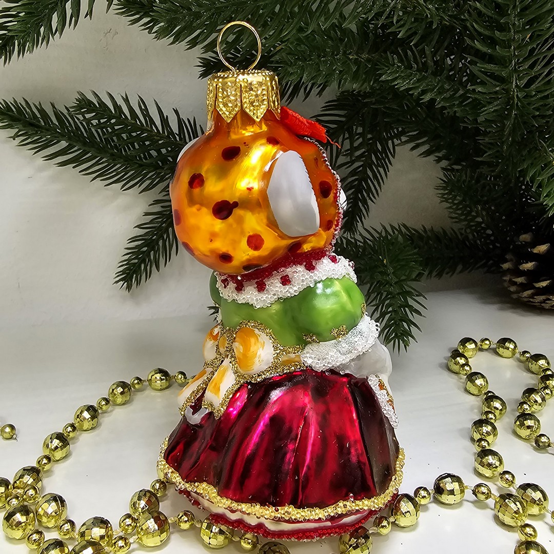 фото Стеклянная елочная игрушка Мышка хозяйка