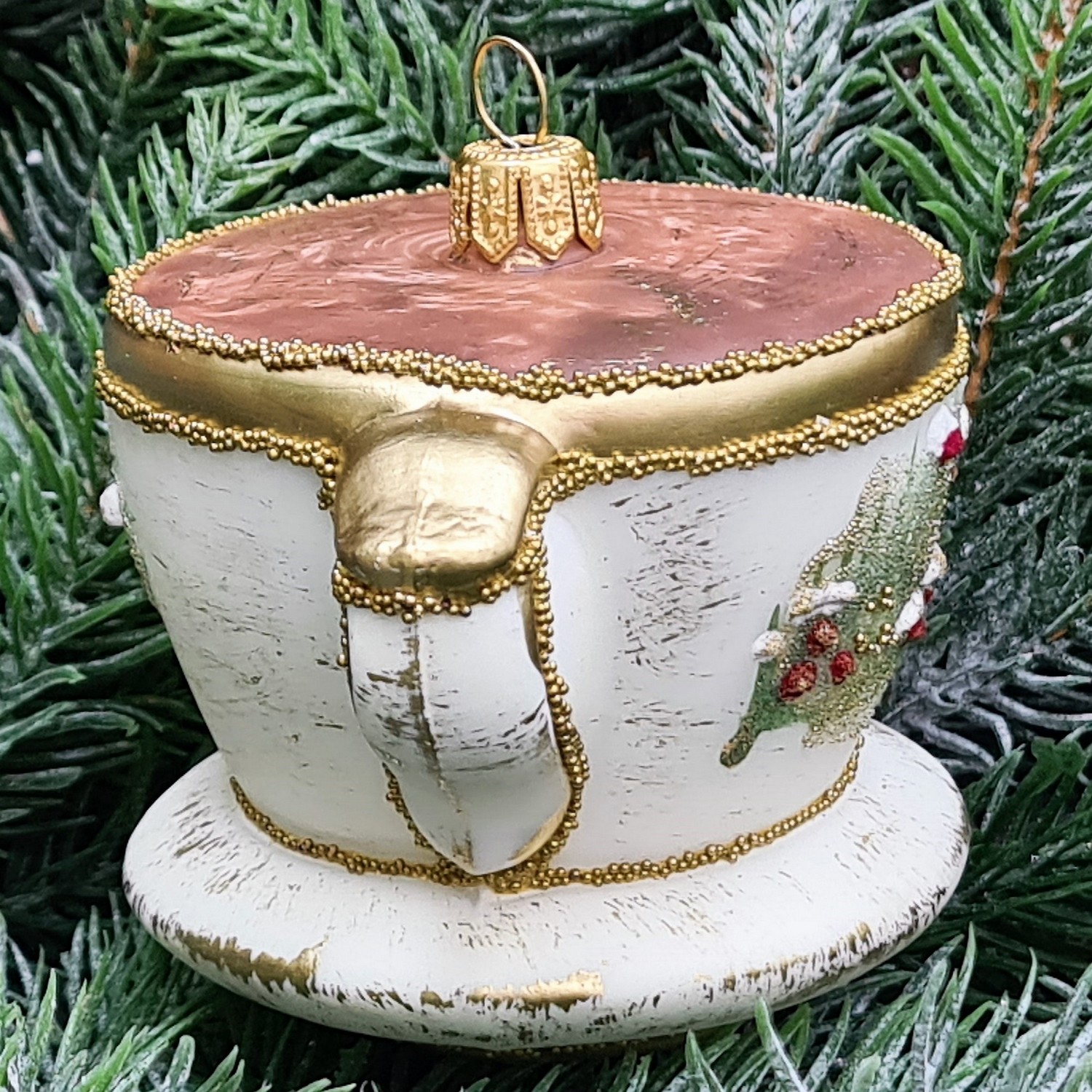 фото Стеклянная елочная игрушка Чашка винтаж