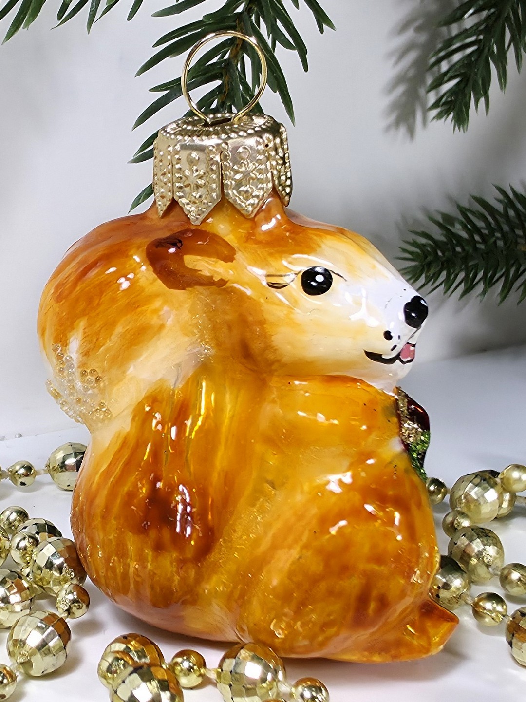 фото Стеклянная елочная игрушка Белочка мини