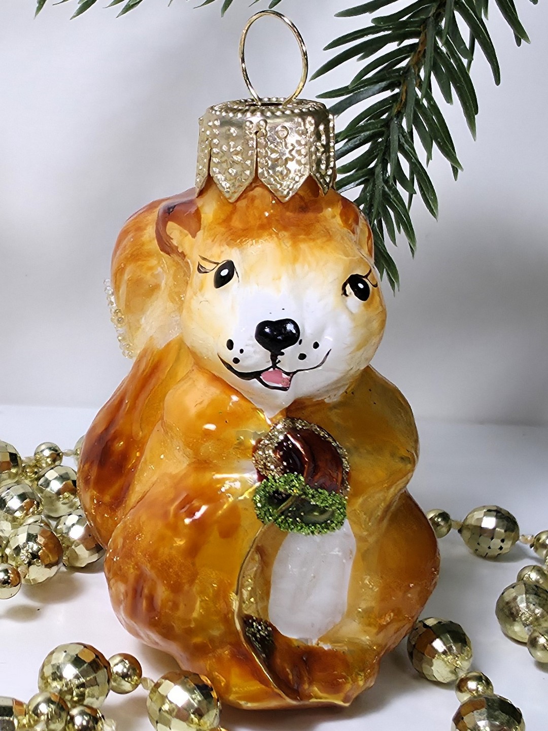 фото Стеклянная елочная игрушка Белочка мини