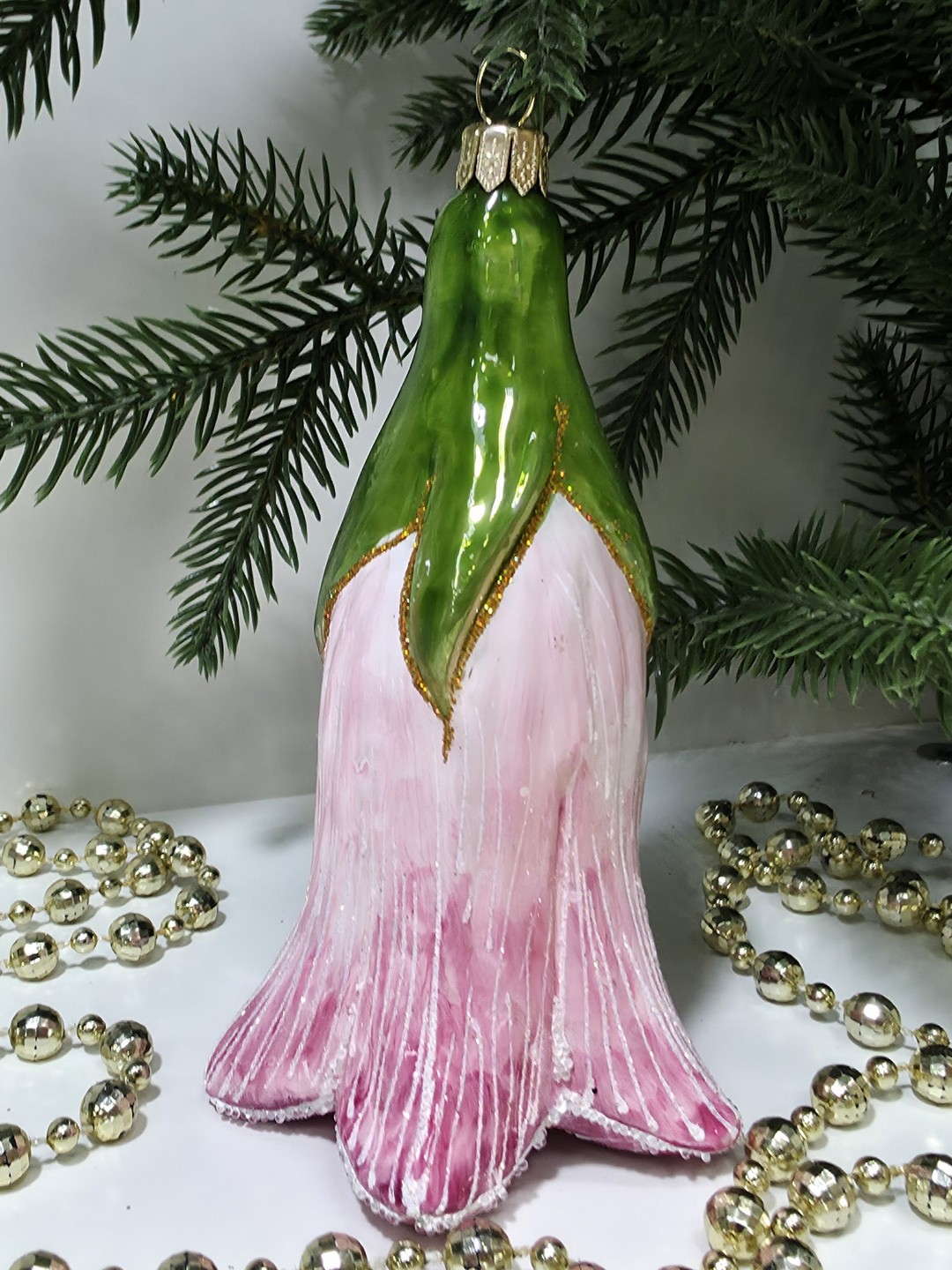 фото Стеклянная елочная игрушка Цветочек