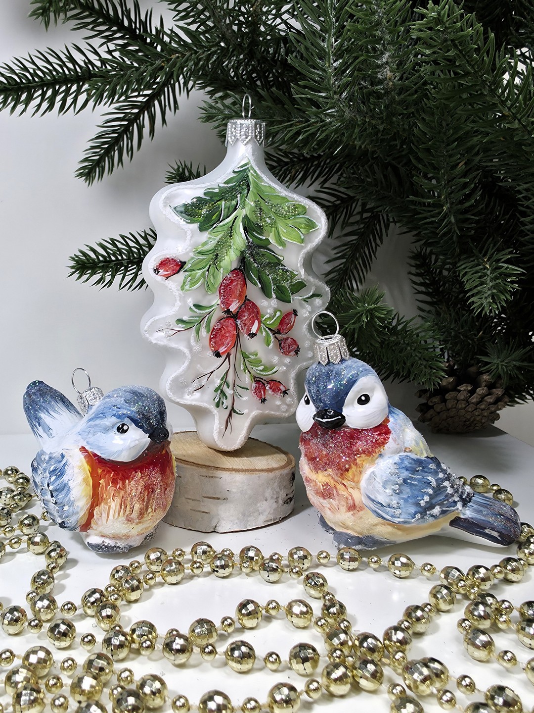 фото Набор ёлочных игрушек Две птички и листок