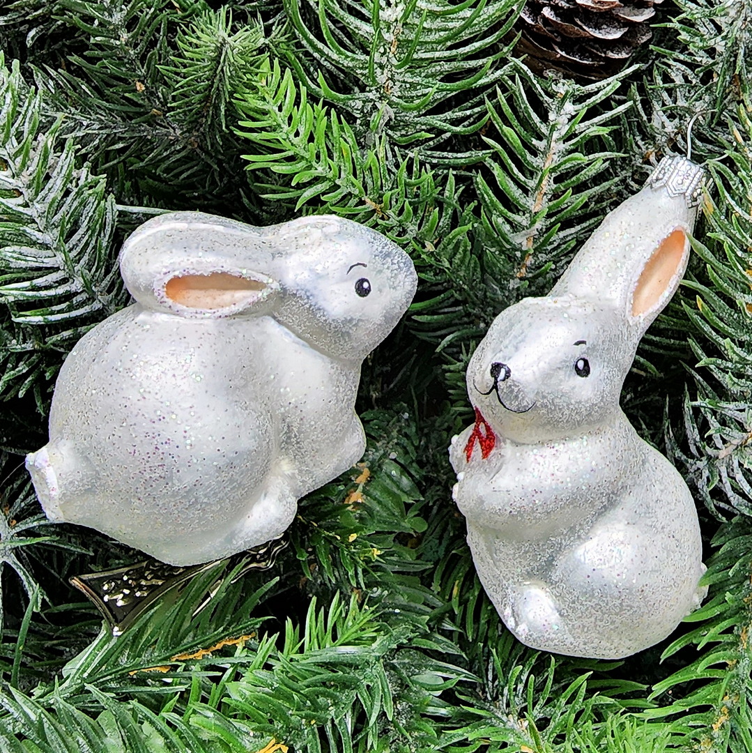 фото Набор ёлочных игрушек Зайчик с бантом и зайчик на прищепке