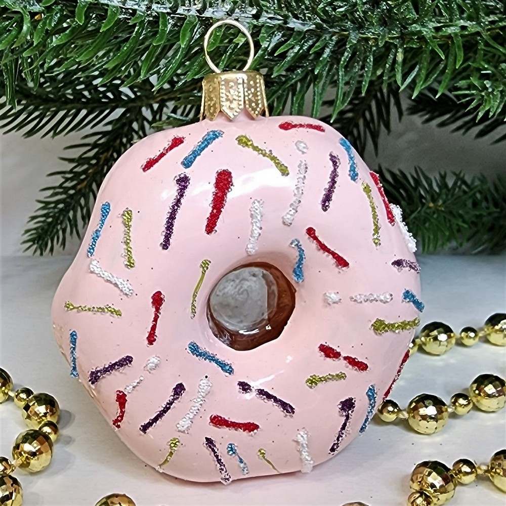 фото Стеклянная елочная игрушка Пончик Донат-2