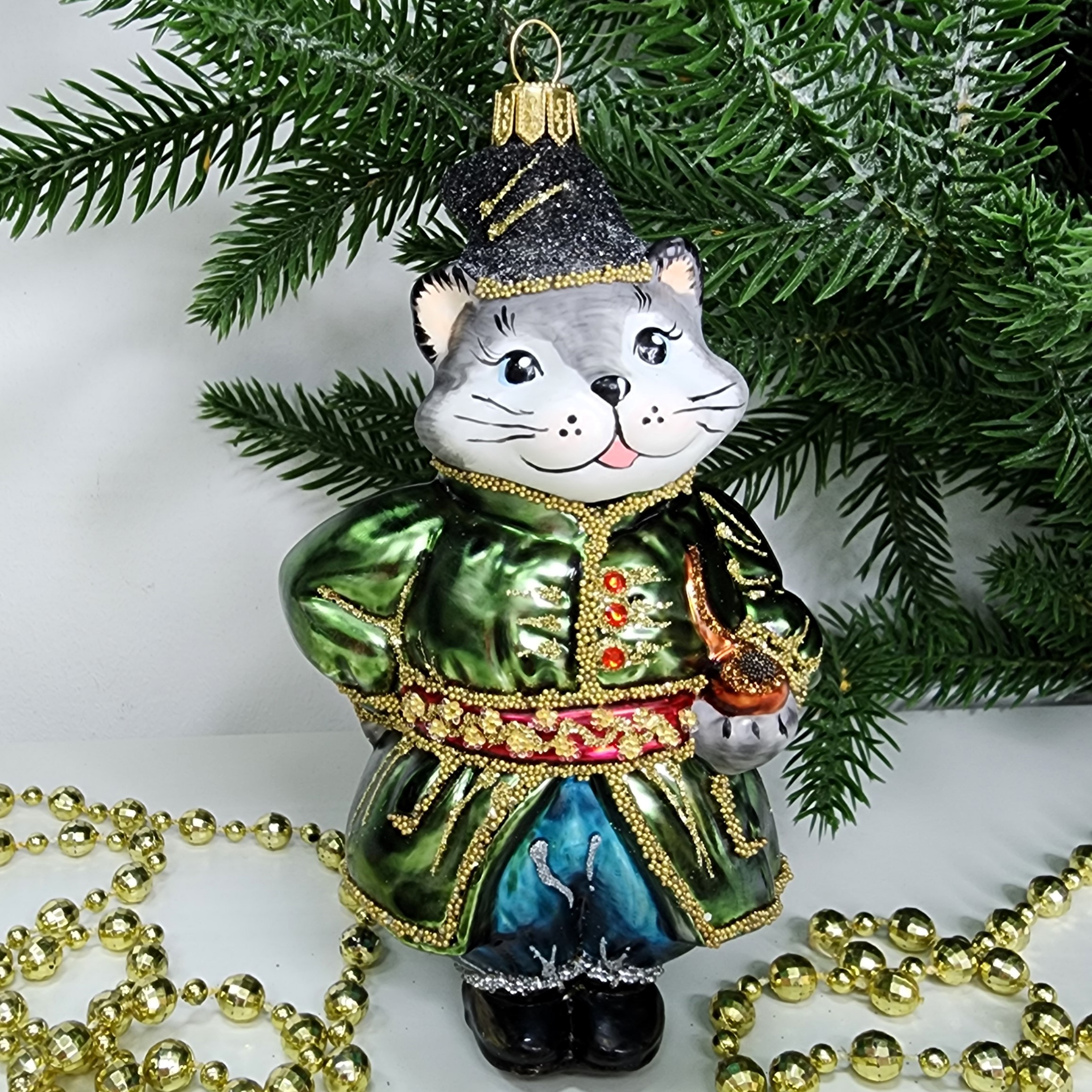 фото Стеклянная елочная игрушка Котофей