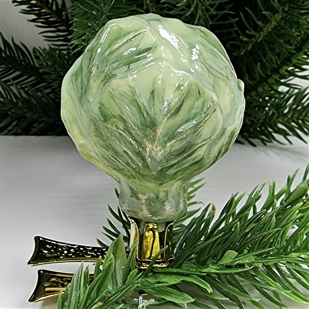 фото Стеклянная елочная игрушка Капуста на прищепке