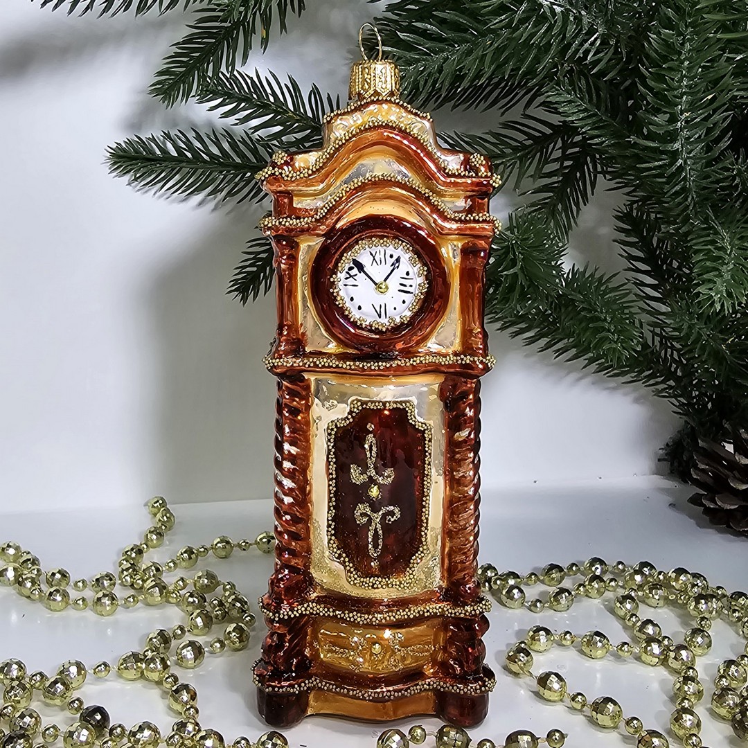 фото Стеклянная елочная игрушка Irena-Co Часы большие (14,5х5,5х4,5)