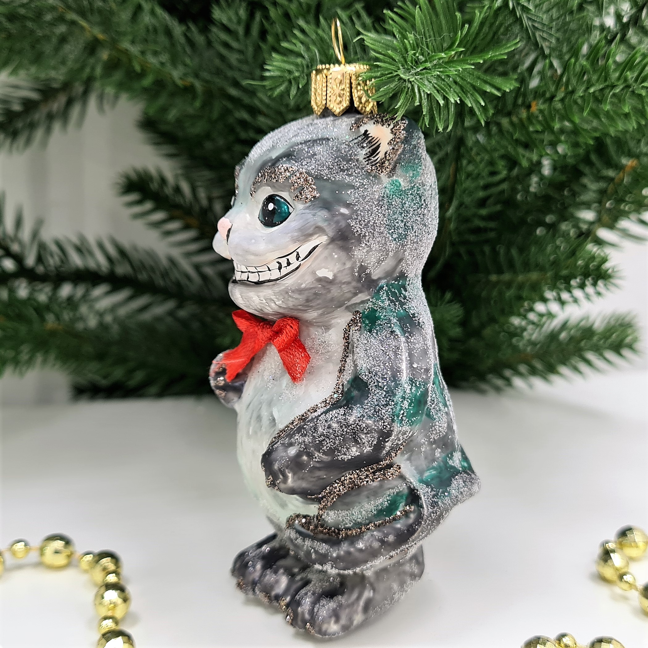 фото Стеклянная елочная игрушка Чеширский кот из Алисы