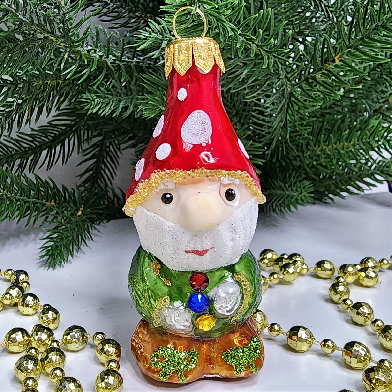 фото Стеклянная елочная игрушка Гномик