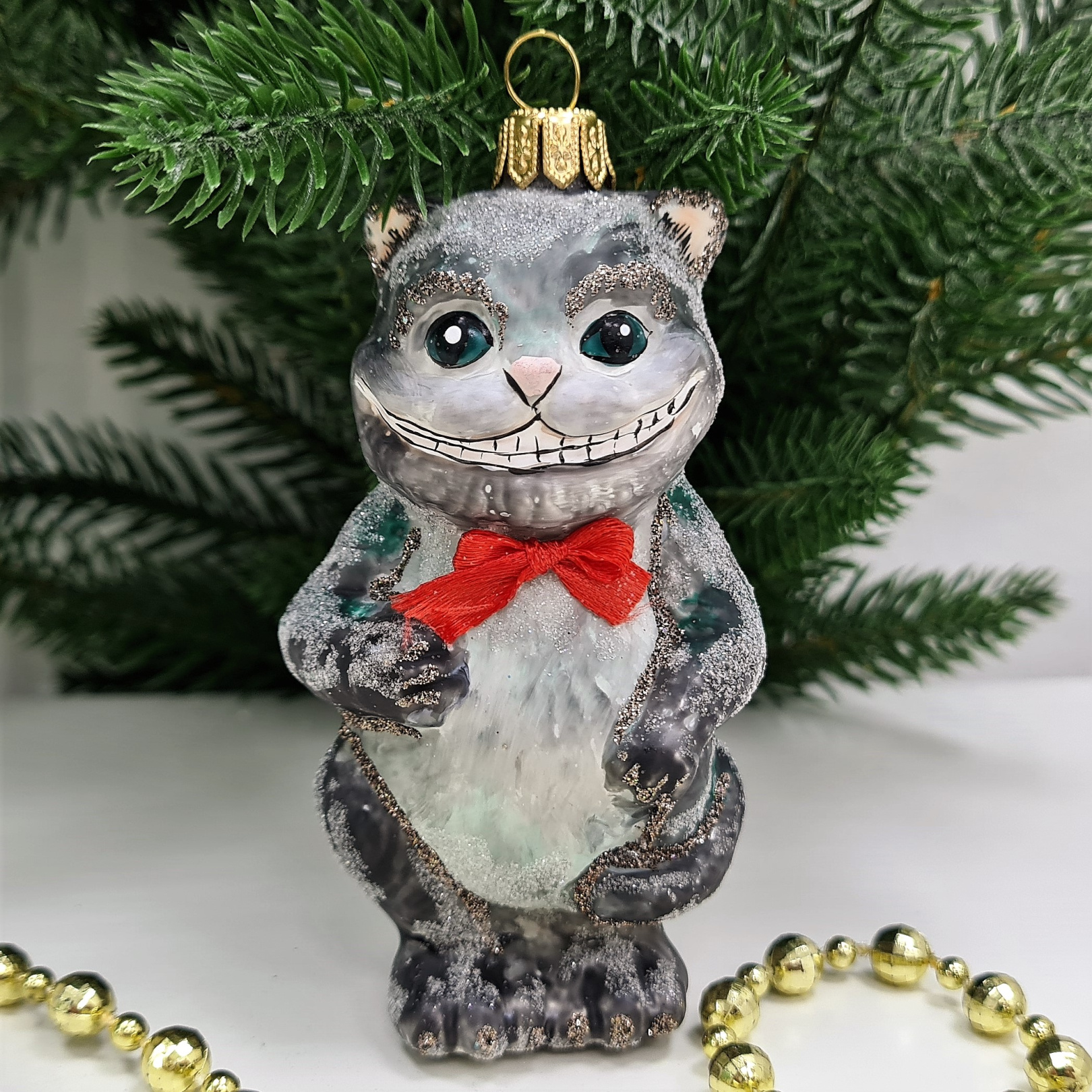 фото Стеклянная елочная игрушка Чеширский кот из Алисы