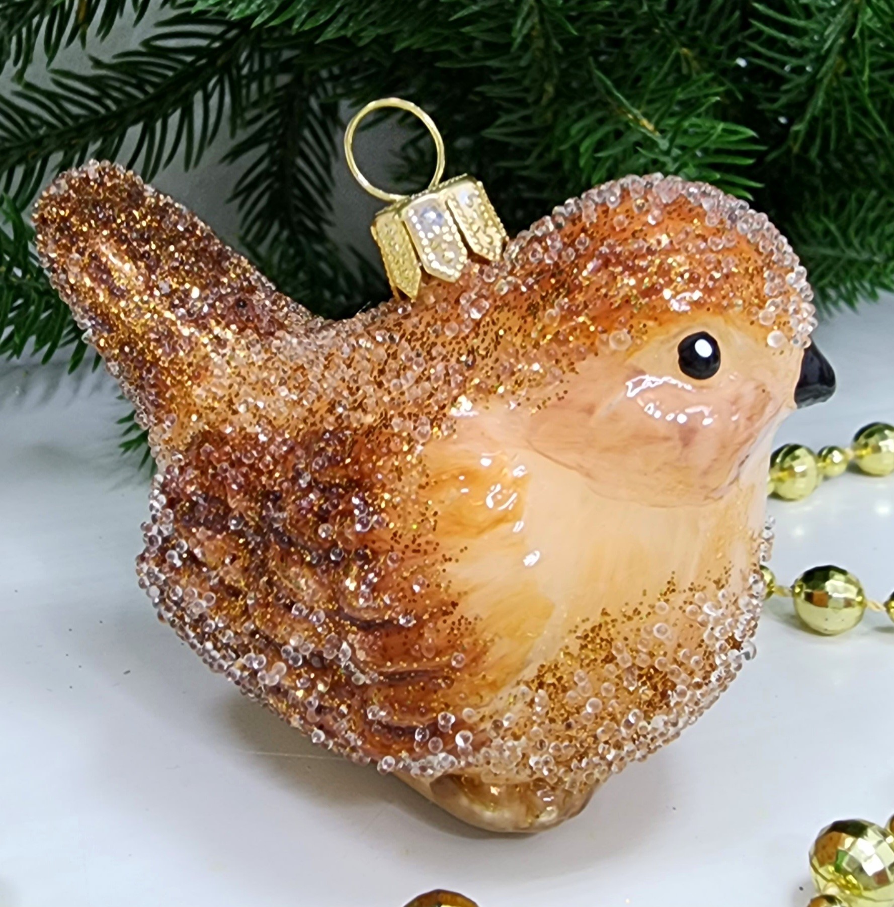 фото Стеклянная елочная игрушка Воробушек