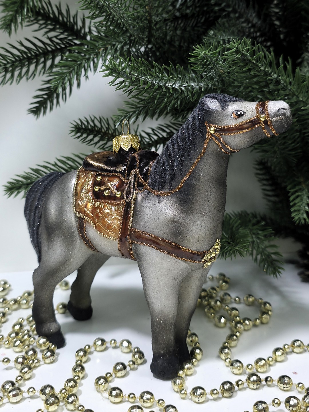 фото Стеклянная елочная игрушка Лошадь большая